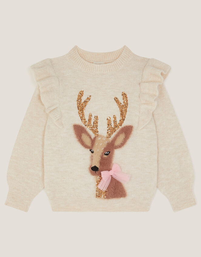 Christmas Deer Knit Jumper, Cream (CREAM), large