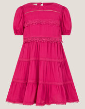 Puff Sleeve Lace Tier Dress, Pink (PINK), large