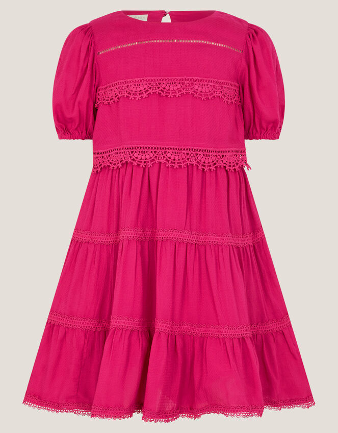 Puff Sleeve Lace Tier Dress, Pink (PINK), large
