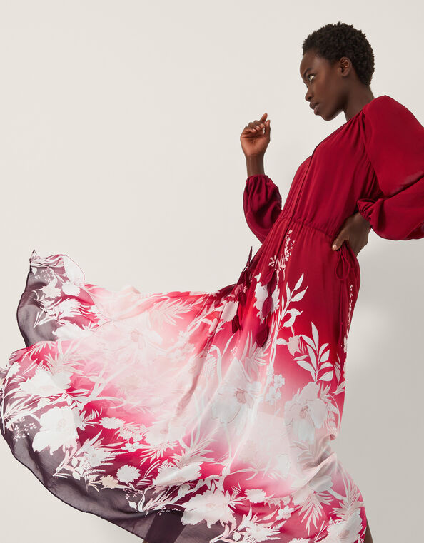 Lilian Floral Print Ombré Maxi Dress, Red (RED), large
