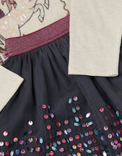 Cosmic Stamp Unicorn Top & Skirt Set, Purple (PURPLE), large