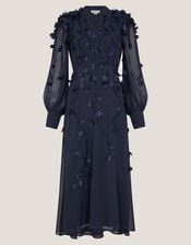 Gwen Appliqué Long Sleeve Midi Dress, Blue (NAVY), large