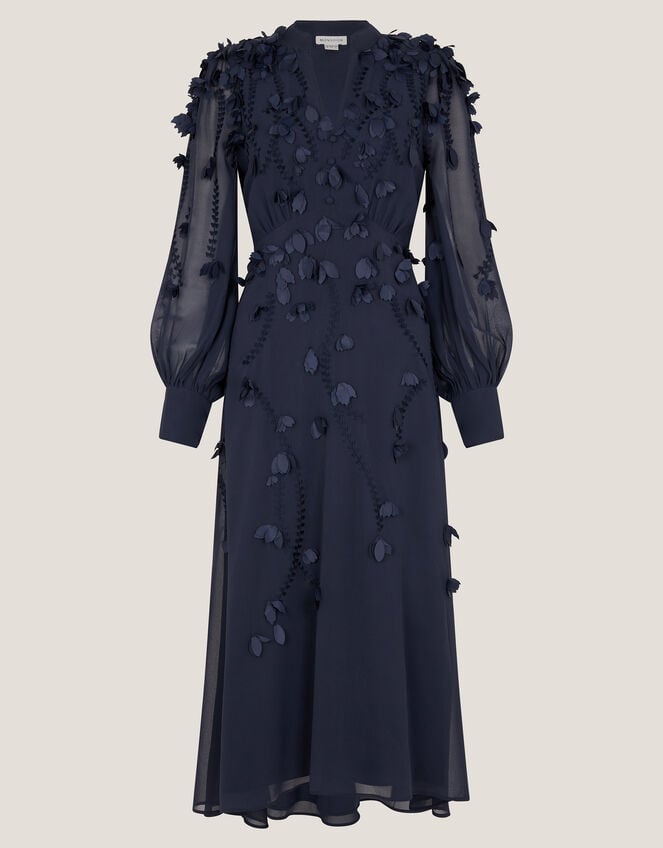 Gwen Appliqué Long Sleeve Midi Dress, Blue (NAVY), large