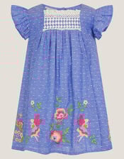 Baby Fairy Embroidered Frill-Sleeve Dress, Blue (BLUE), large
