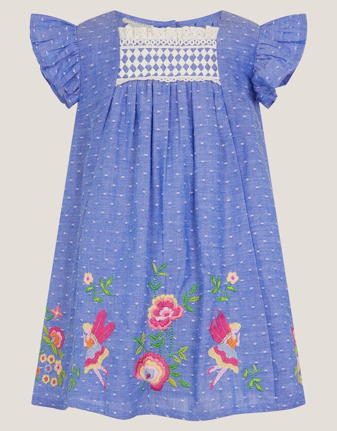 Baby Fairy Embroidered Frill-Sleeve Dress, Blue (BLUE), large