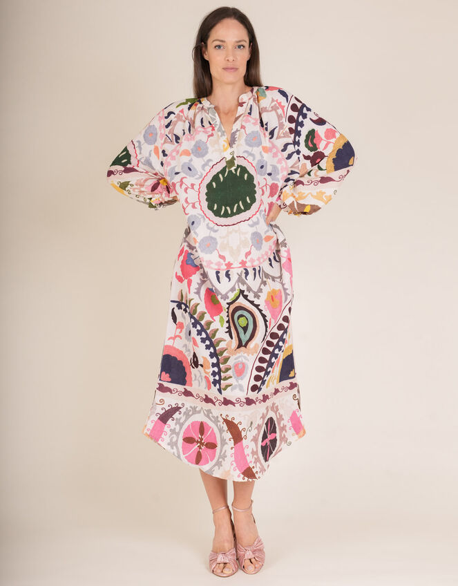 One Hundred Stars Suzani Long Sleeve Print Midi Dress, Multi (MULTI), large