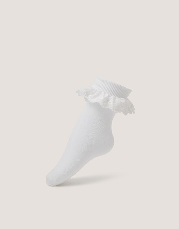 Broderie Frill Socks, White (WHITE), large