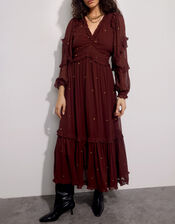 East Foil Polka Dot Ruffle Dress, Brown (BROWN), large