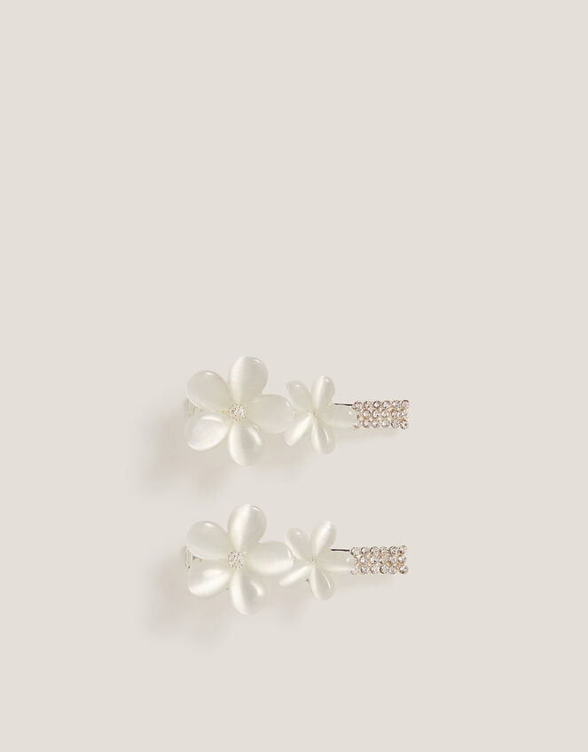 2-Pack Metal Flower Hair Clips, White (WHITE), large