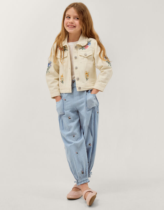 Embroidered Rose Dobby Cuffed Trousers, Blue (BLUE), large