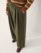 Esther Pleat Wide Leg Trousers, Green (KHAKI), large