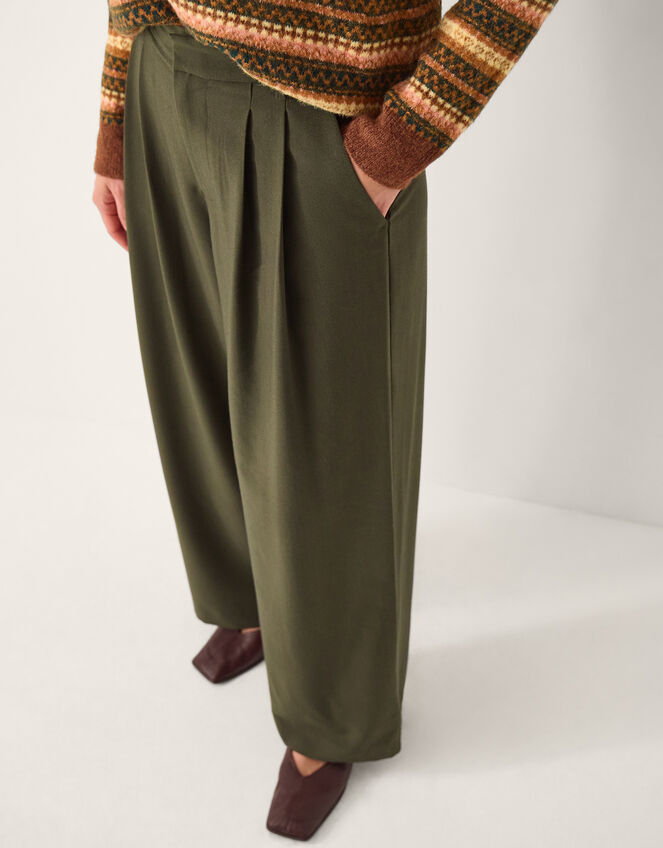 Esther Pleat Wide Leg Trousers, Green (KHAKI), large