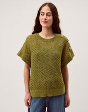 Bree Button Knit Jumper, Green (GREEN), large