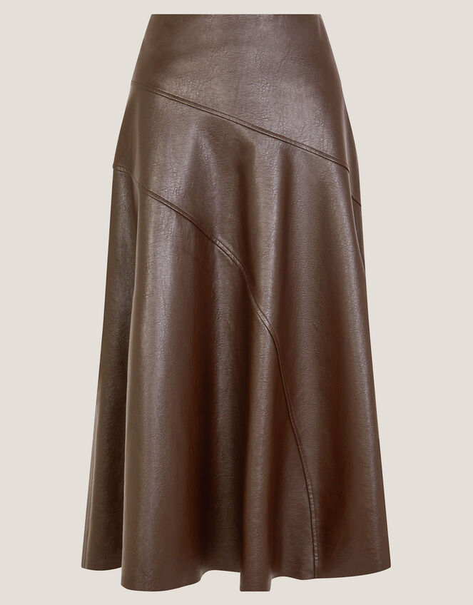 Marnie Faux Leather Midi Skirt, Brown (CHOCOLATE), large