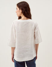 Ingrid Linen Top, White (WHITE), large