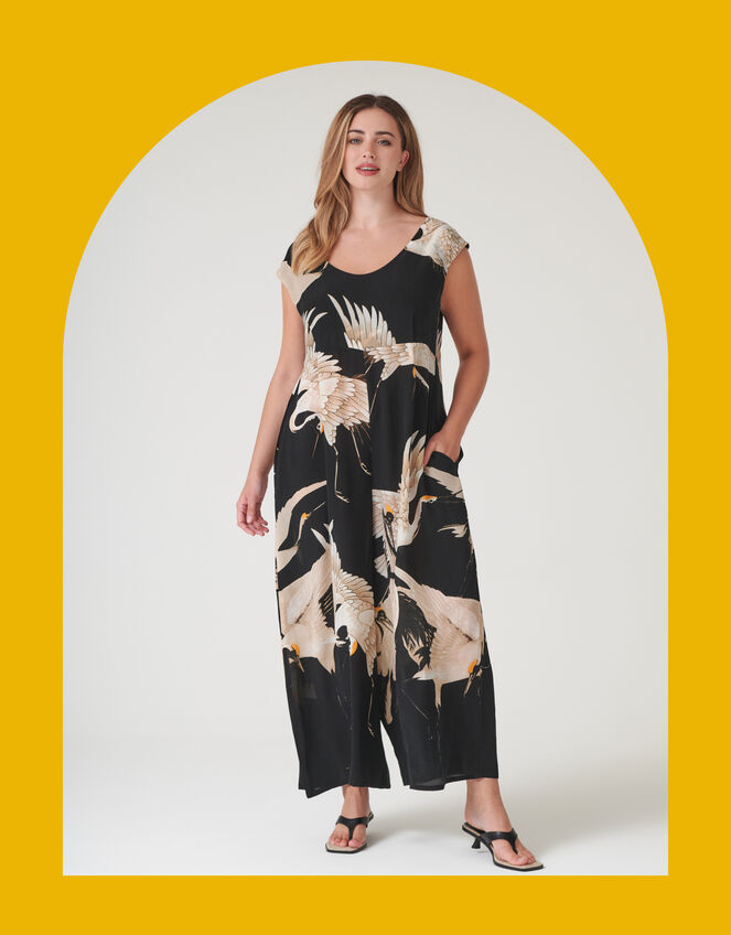 One Hundred Stars Stork Print Wide Leg Jumpsuit, , large