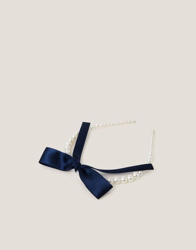 Pearl Ribbon Bow Headband, , large
