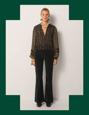 Maison Hotel Catalina Frilly Mix Print Blouse, Black (BLACK), large