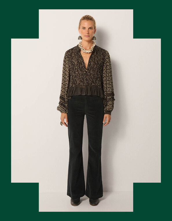 Maison Hotel Catalina Frilly Mix Print Blouse, Black (BLACK), large