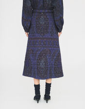 Antik Batik Tamari Paisley Jacquard Midi Skirt, Blue (NAVY), large