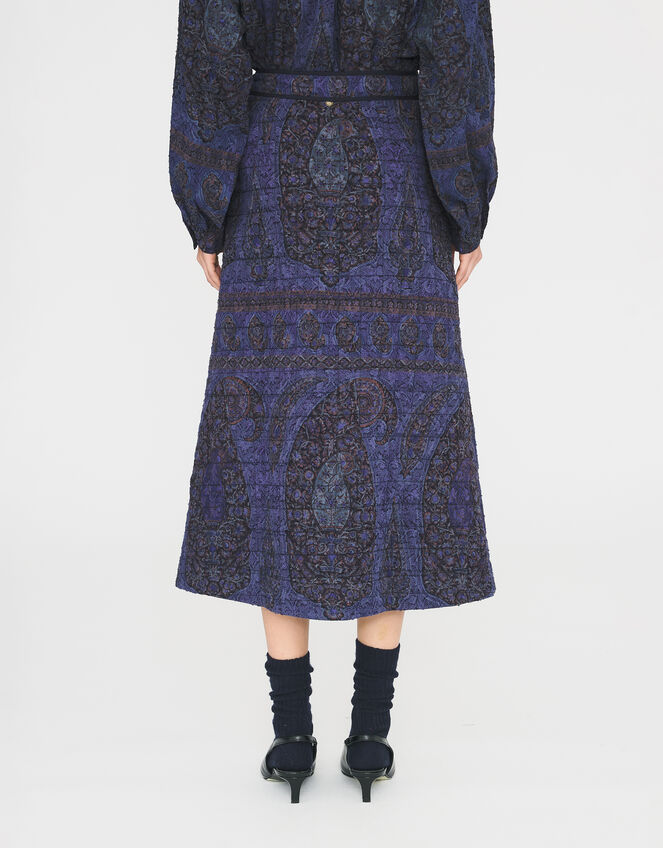 Antik Batik Tamari Paisley Jacquard Midi Skirt, Blue (NAVY), large