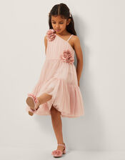 Ruby Asymmetric Flower Tulle Dress, Pink (PINK), large