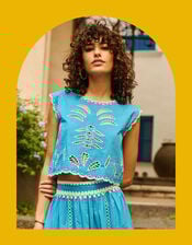 Petite Mendigote Tifaine Sleeveless Embroidered Top, Blue (BLUE), large