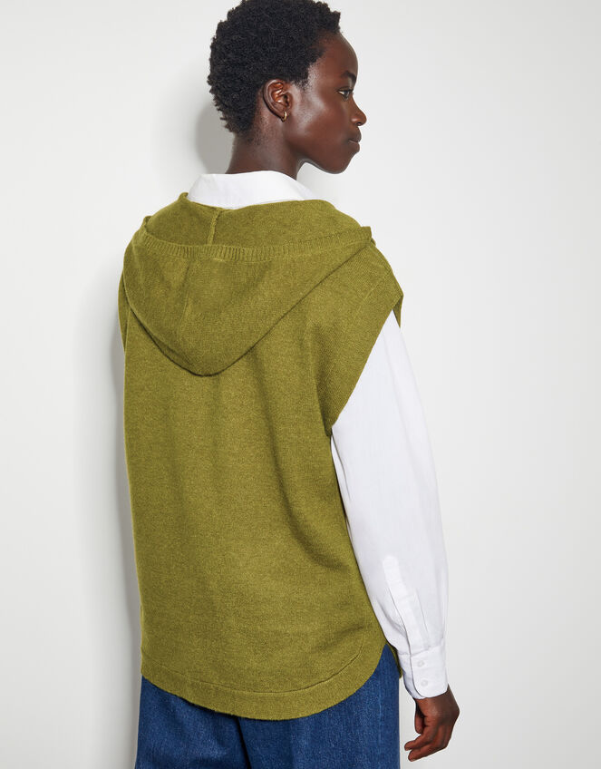 Sleeveless Knitted Hoodie, Green (OLIVE), large