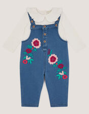 Baby Denim Dungaree & Rib Top Set, Blue (BLUE), large