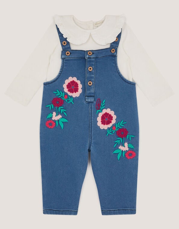 Baby Denim Dungaree & Rib Top Set, Blue (BLUE), large