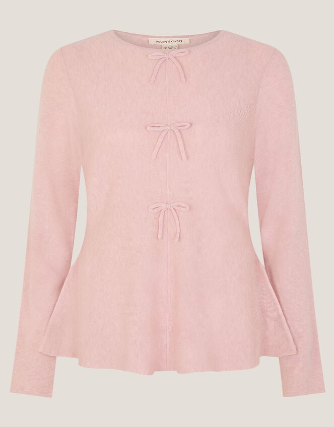Paula Peplum Bow Jumper, Pink (BLUSH), large