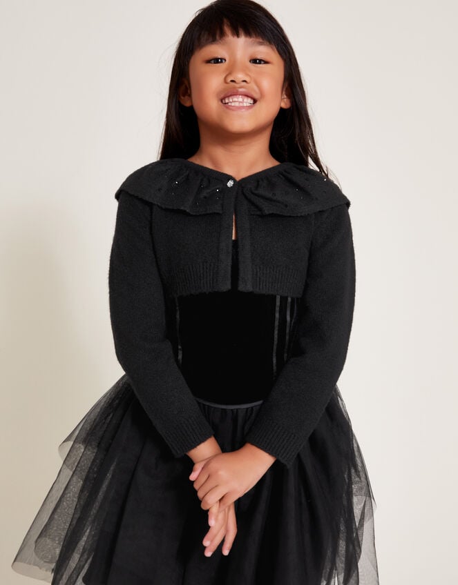 Oversized Collar Cardigan, Black (BLACK), large