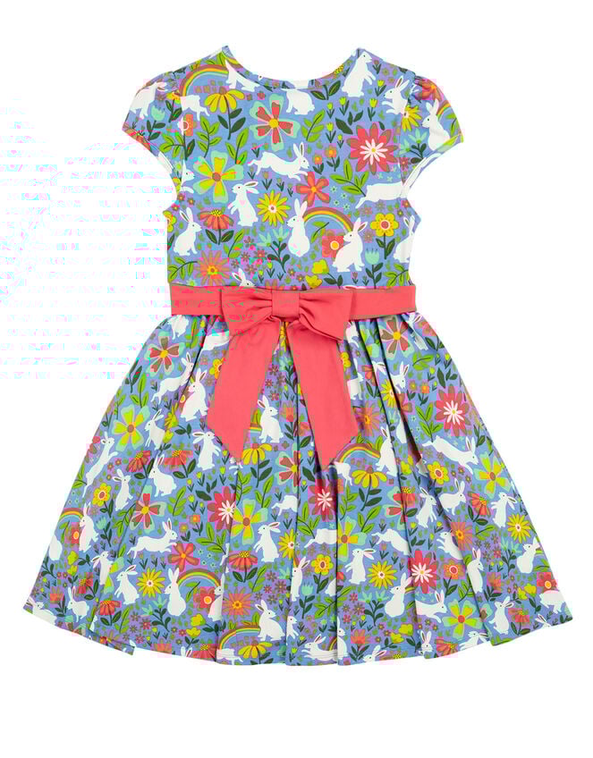 Frugi Issey Bunny Print Party Dress, Blue (BLUE), large