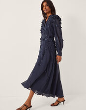 Gwen Appliqué Long Sleeve Midi Dress, Blue (NAVY), large