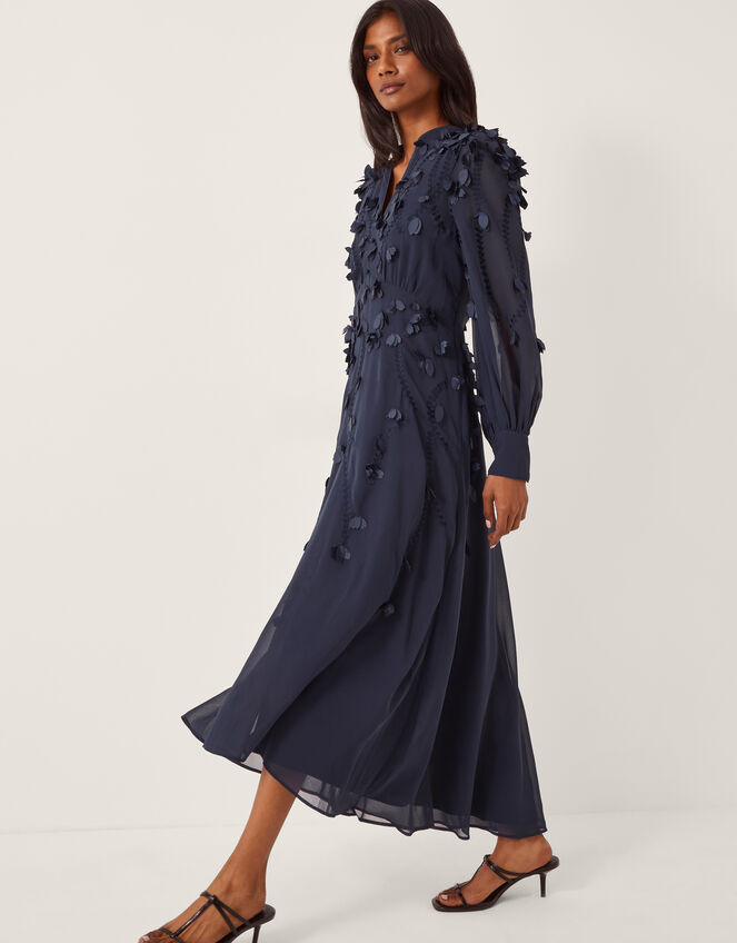 Gwen Appliqué Long Sleeve Midi Dress, Blue (NAVY), large