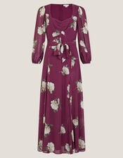 Amber Floral Print Midi Dress & Scarf, Red (BURGUNDY), large