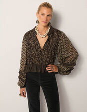 Maison Hotel Catalina Frilly Mix Print Blouse, Black (BLACK), large