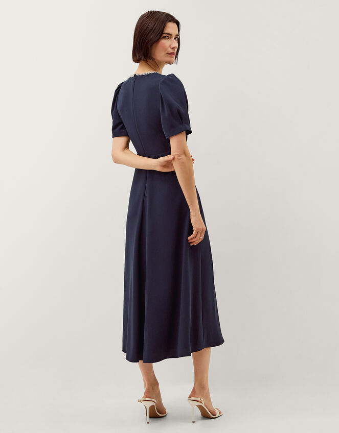 Bonnie Bow Puff Sleeve Midi Dress, Blue (NAVY), large