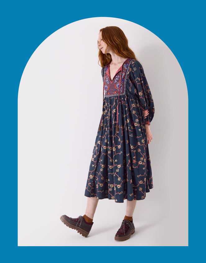 East Elenie Embroidered Floral Midi Dress, Black (BLACK), large