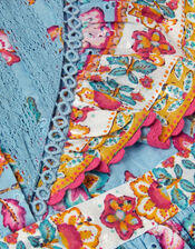 Adara Floral Print Broderie Dress, Blue (BLUE), large