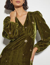 Joyce Embellished Velvet Tea Dress, Yellow (OCHRE), large