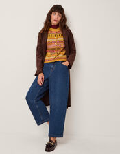 Fleur Fair Isle Button Knitted Vest, Yellow (OCHRE), large