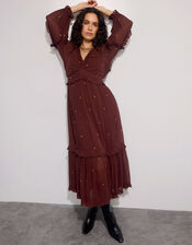 East Foil Polka Dot Ruffle Dress, Brown (BROWN), large