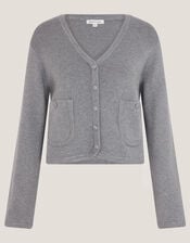 Viola V-Neck Cropped Cardigan, Grey (GREY), large