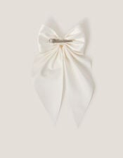 Satin Bow Bridesmaid Hair Clip, Ivory (IVORY), large
