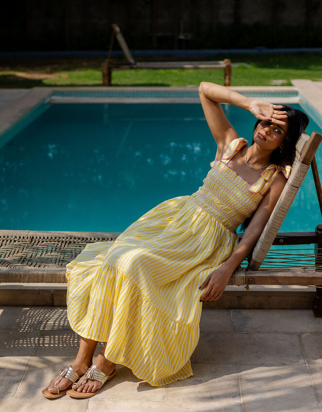 Dilli Grey Yasmin Smocked Stripe Maxi Dress, Yellow (YELLOW), large