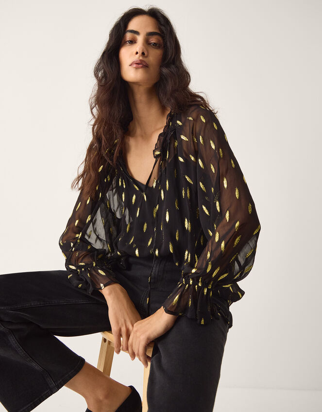 La Galeria Elefante Cowgirl Shimmer Blouse, BLACK GOLD, large