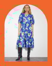 Crās Illustrated Floral Tiered Dress, Blue (BLUE), large