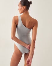 Kimi Glitter One-Shoulder Swimsuit, Silver (SILVER), large