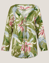 Piper Linen Blend Tie Top, Green (KHAKI), large